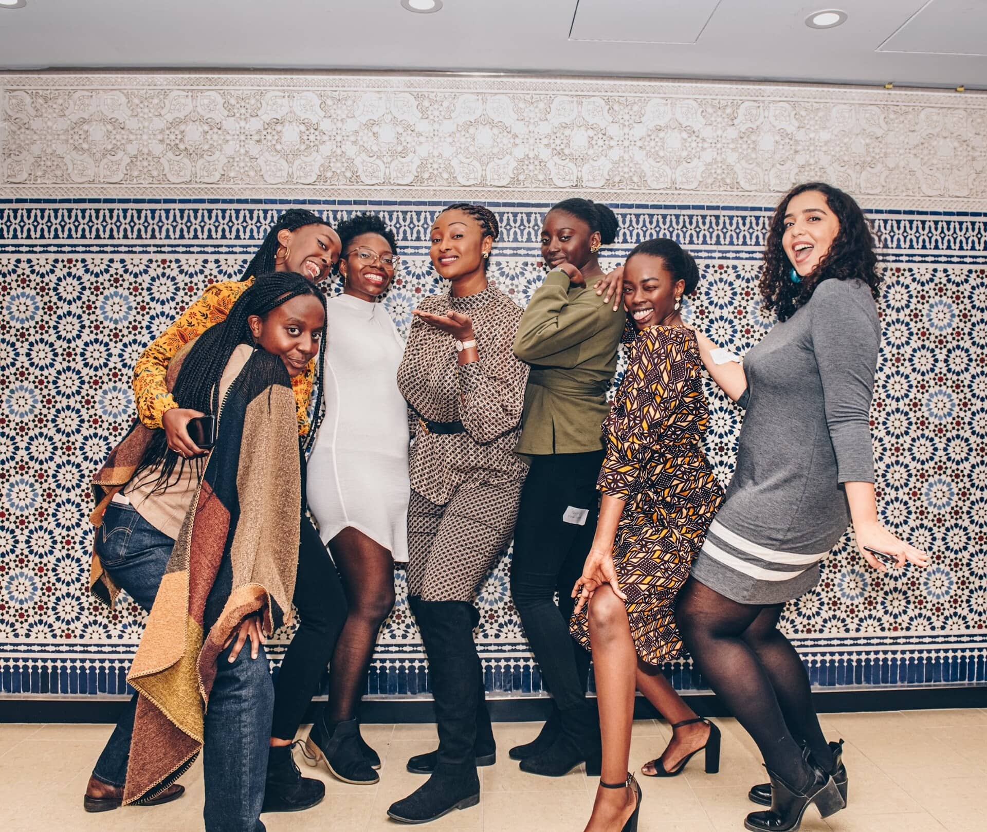 Young black women posing at the Diaspora Speaking festival